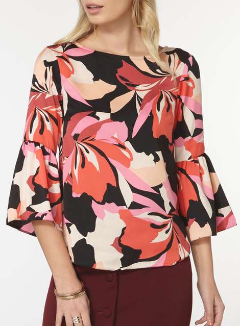 Pink Floral Graphic Long Sleeve Top